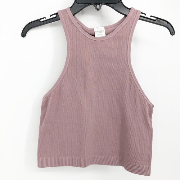 CALVIN KLEIN PERFORMANCE Ribbed Crop Top XS Pink Stardust High Neck NWT - Picture 4 of 12
